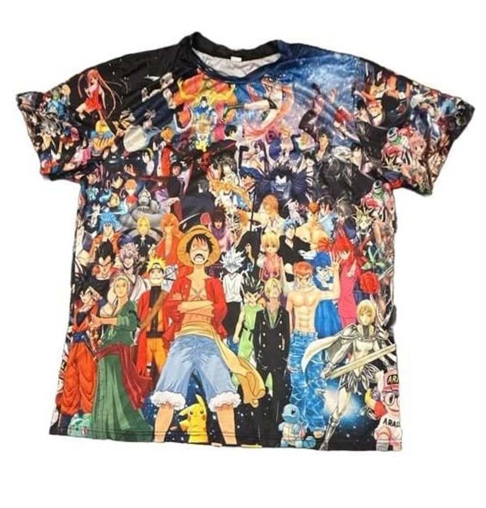 Anime Mashup Graphic All-Over Print T-Shirt Size XL